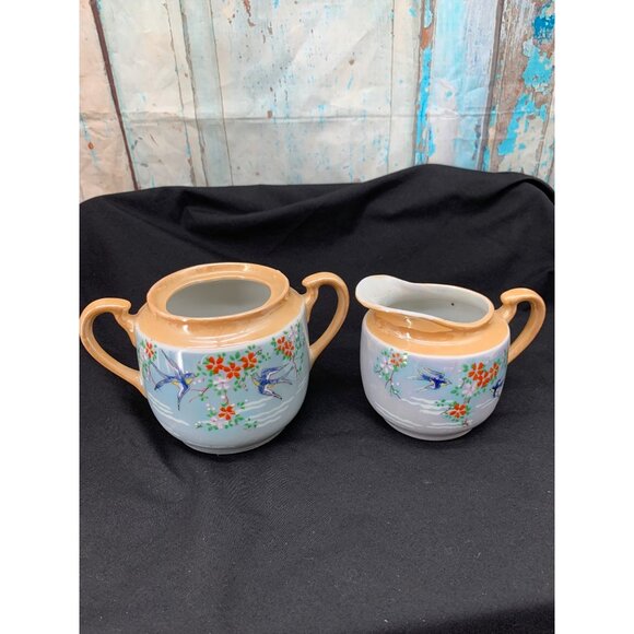 LusterWare Takito Ti Peach/ Blue 16PC Set* Japanese Hand Painted Set Birds Swall - Picture 10 of 14